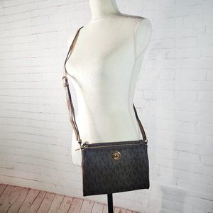 NWOT Michael Kors Monogram Brown Wallet Crossbody with Gold Accents